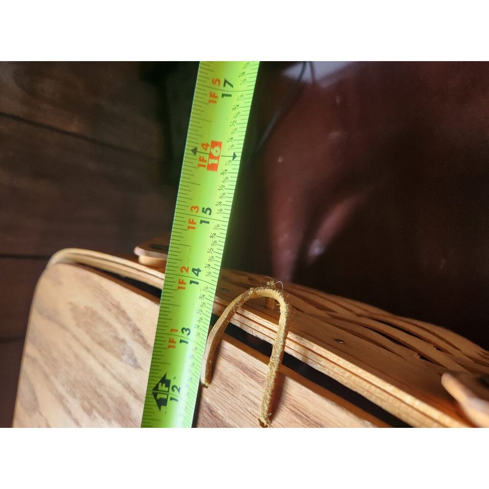 Longaberger Handwoven Picnic Basket 2 Swing Handles Wood Lid 1995 - Picture 10 of 11
